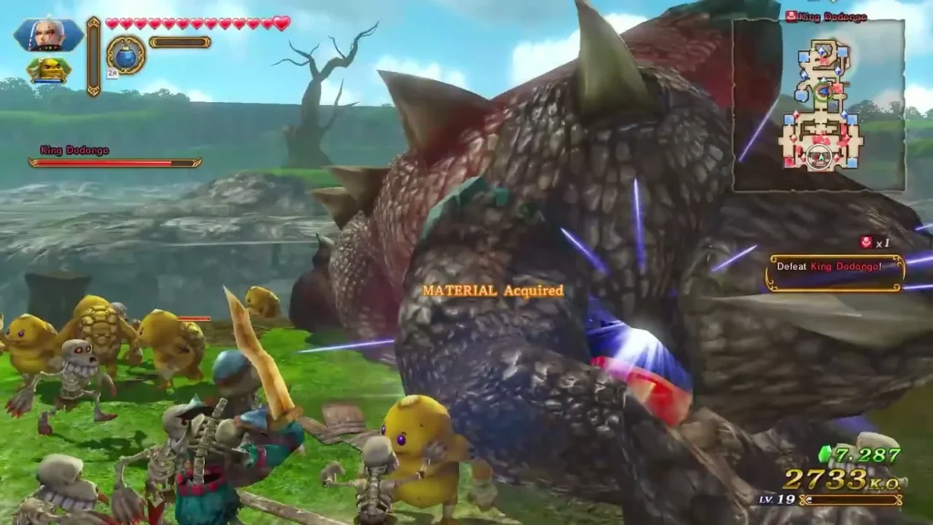 MATERIAL Acquired pops up as Link fights King Dodongo MATERIAL Acquired pops up as Link fights King Dodongo