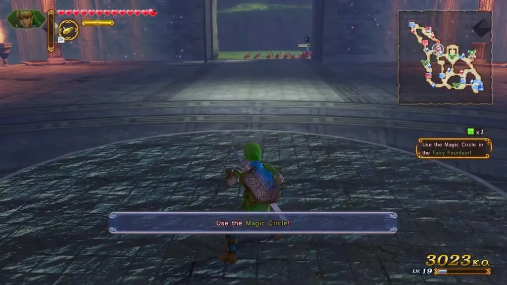 Objective says to use the Magic Circle in the Fairy Fountain, with Link standing on the circle