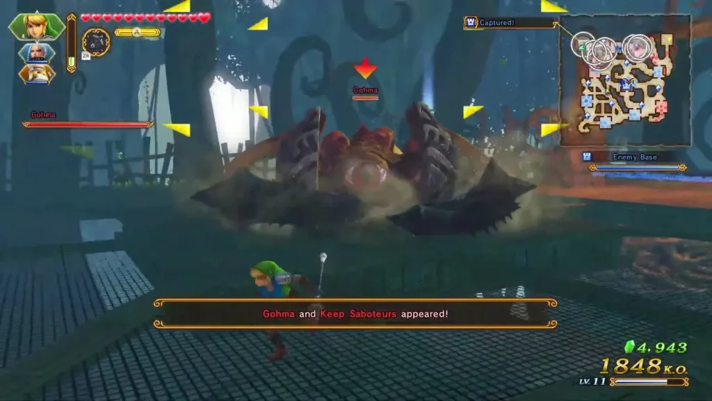 Gohma and Keep Saboteurs appear on the battlefield with Gohma's health bar shown