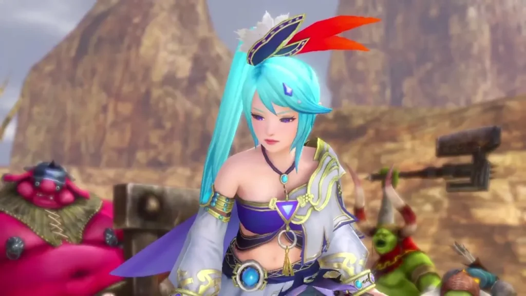 Fi stands in a cutscene with enemies behind her