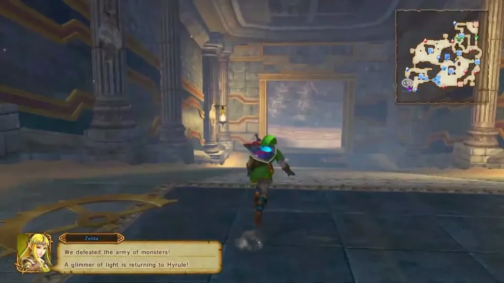 Zelda says the army of monsters is defeated and a glimmer of light returns to Hyrule