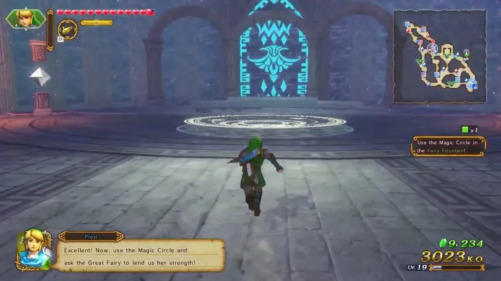Fi tells Link to use the Magic Circle to ask the Great Fairy for strength Fi tells Link to use the Magic Circle to ask the Great Fairy for strength