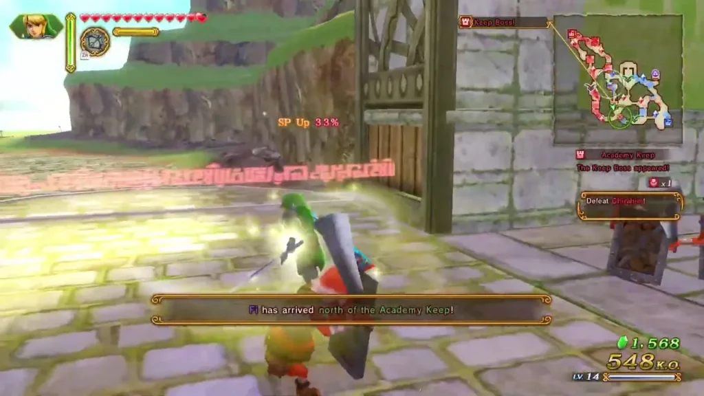 Link nears the Academy Keep as a message says the Keep Boss appeared Link nears the Academy Keep as a message says the Keep Boss appeared