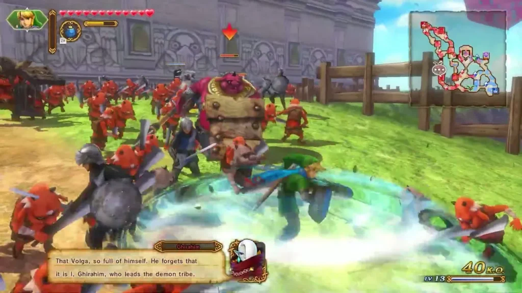 Link fights alone in the field while Ghirahim's dialogue box mentions Volga and the demon tribe Link fights alone in the field while Ghirahim's dialogue box mentions Volga and the demon tribe