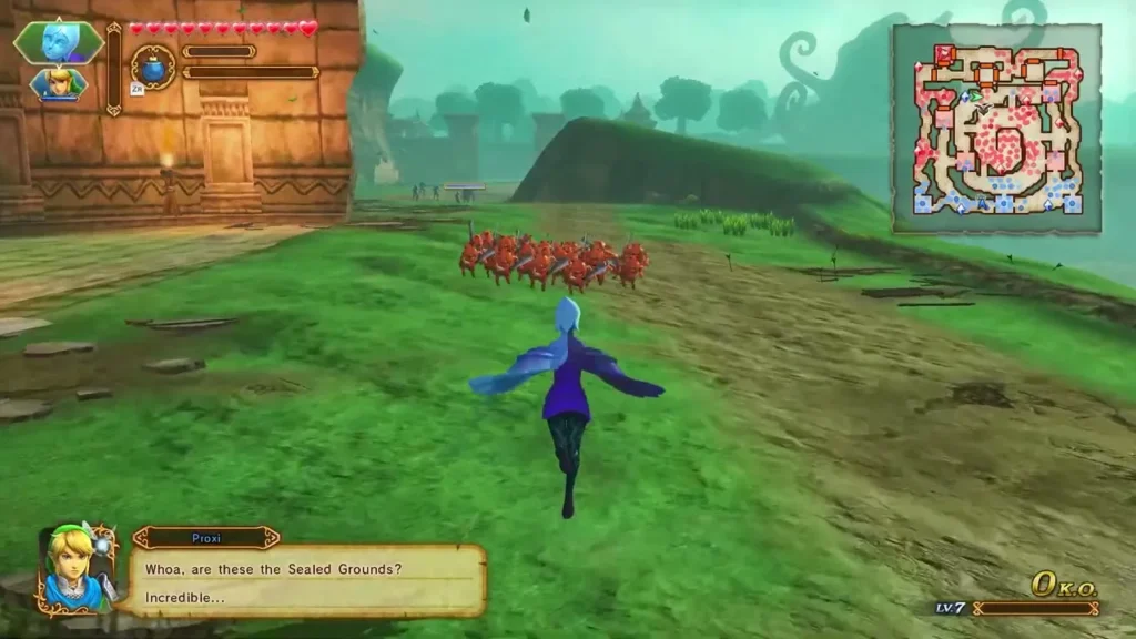 Fi flies across the Sealed Grounds field while a text box asks whether these are the Sealed Grounds Fi flies across the Sealed Grounds field while a text box asks whether these are the Sealed Grounds