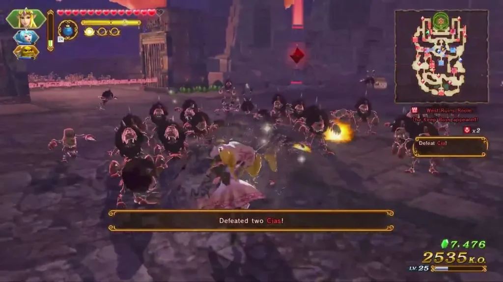 The message reads Defeated two Cias as Zelda fights the enemy army The message reads Defeated two Cias as Zelda fights the enemy army