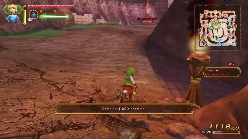 A message says Linkle has defeated 1,000 enemies on the Sealed Grounds