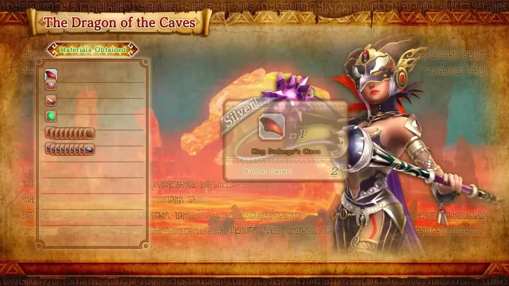 The results screen lists King Dodongo's Claw under Materials Obtained The results screen lists King Dodongo's Claw under Materials Obtained