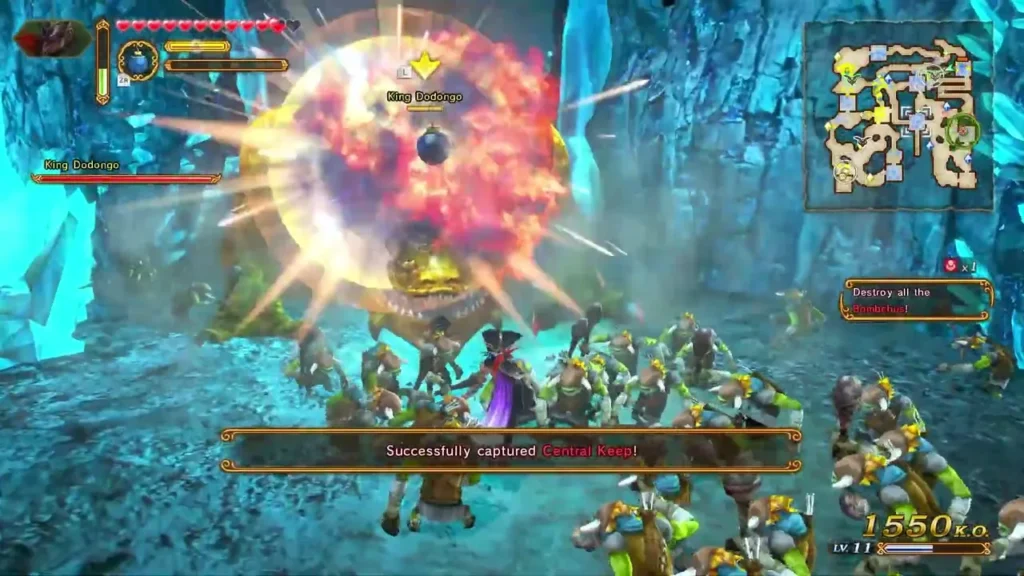 The banner reads Successfully captured Central Keep! as a King Dodongo bursts in a crowd The banner reads Successfully captured Central Keep! as a King Dodongo bursts in a crowd