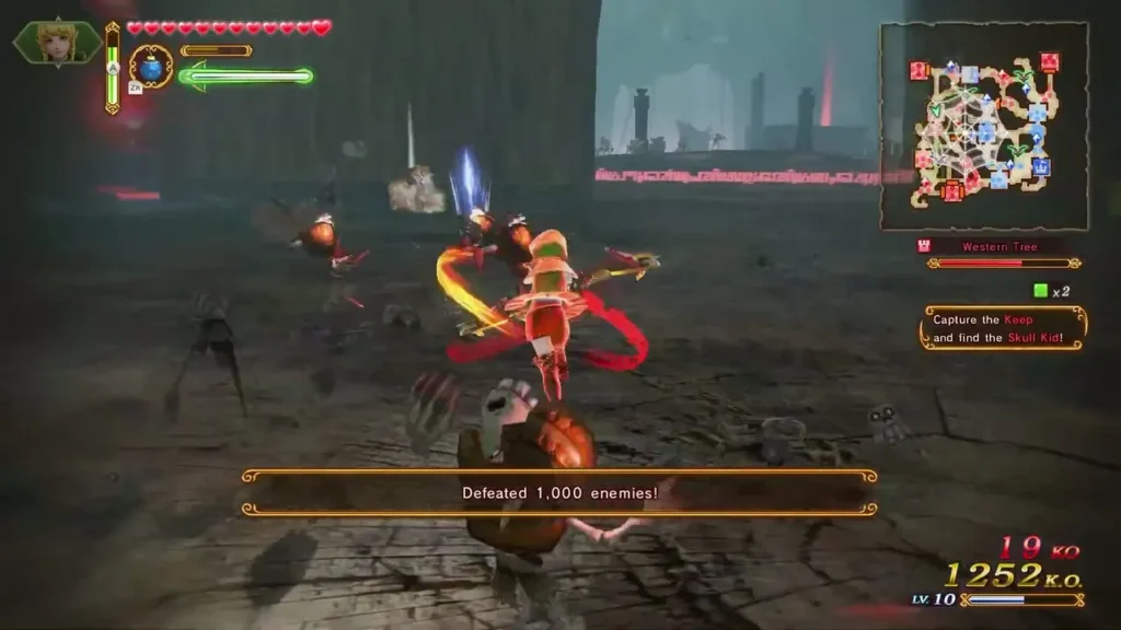 Linkle keeps fighting while the Defeated 1,000 enemies banner stays on screen Linkle keeps fighting while the Defeated 1,000 enemies banner stays on screen