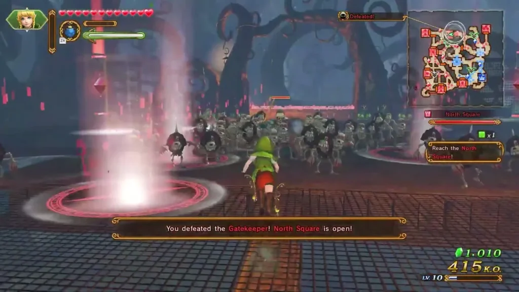 A banner says Linkle defeated the Gatekeeper and North Square is open A banner says Linkle defeated the Gatekeeper and North Square is open
