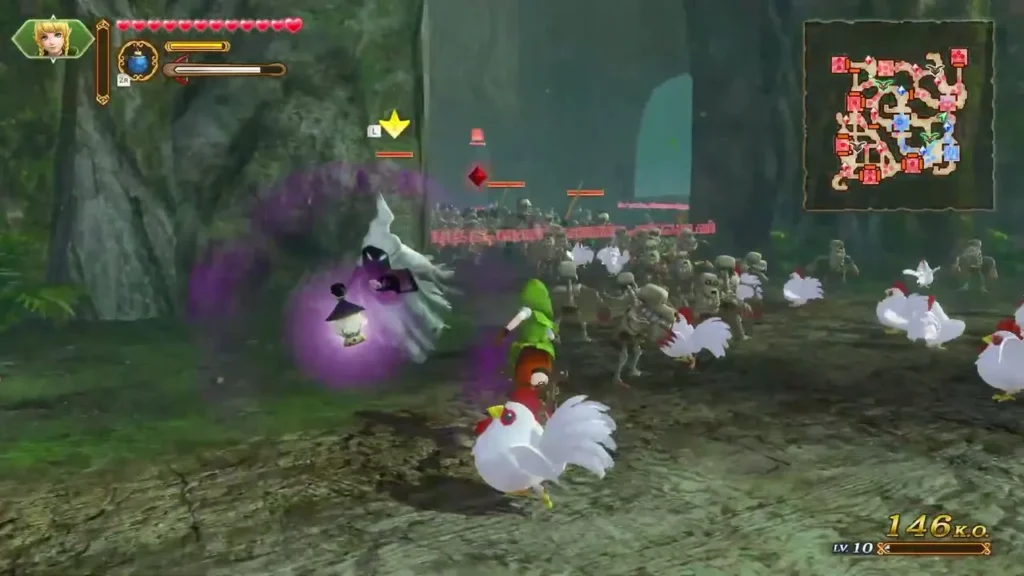 Linkle fights among Cuccos and Skull Kid's monsters in the forest Linkle fights among Cuccos and Skull Kid's monsters in the forest