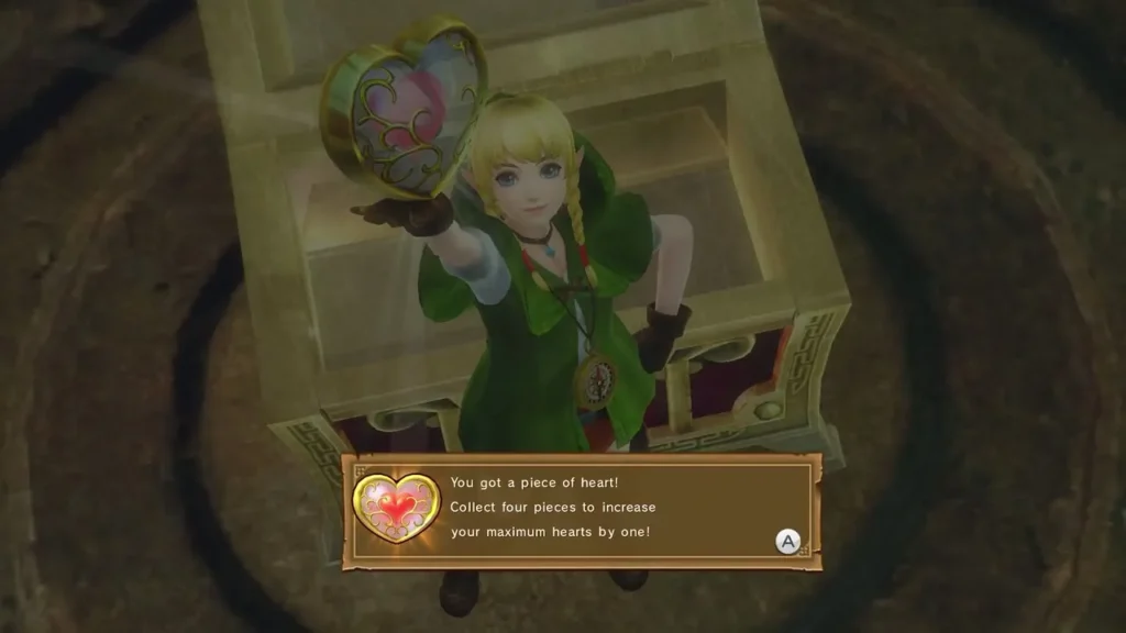 A message says Linkle got a piece of heart, and four pieces raise maximum hearts by one A message says Linkle got a piece of heart, and four pieces raise maximum hearts by one