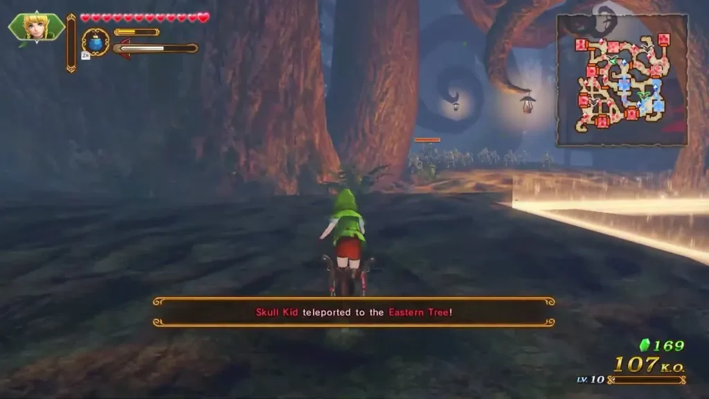 A banner says Skull Kid teleported to the Eastern Tree A banner says Skull Kid teleported to the Eastern Tree