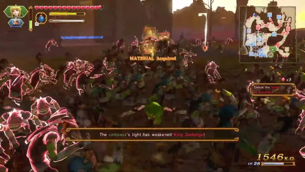 Message reads that the compass's light has weakened King Dodongo amid the monster horde Message reads that the compass's light has weakened King Dodongo amid the monster horde