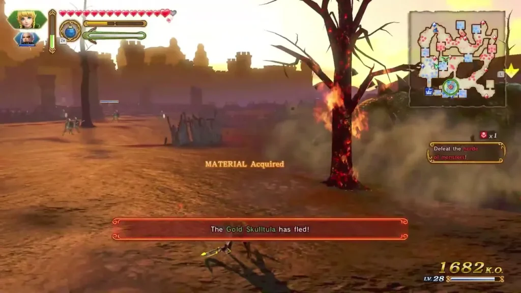 Banner reads that the Gold Skulltula has fled from the battlefield Banner reads that the Gold Skulltula has fled from the battlefield