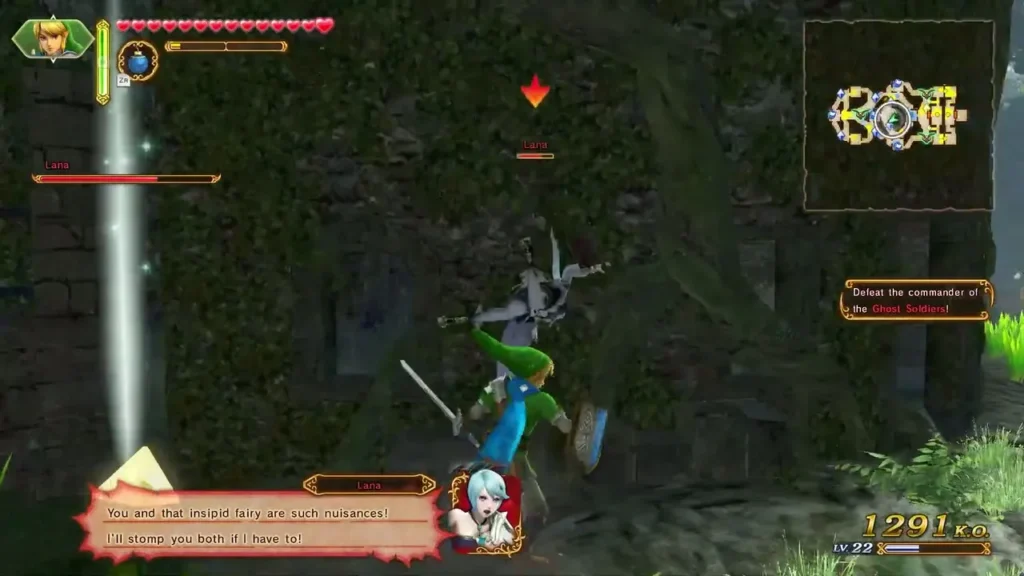 Fake Lana, Wizzro in disguise, taunts Link and the fairy in the ruins