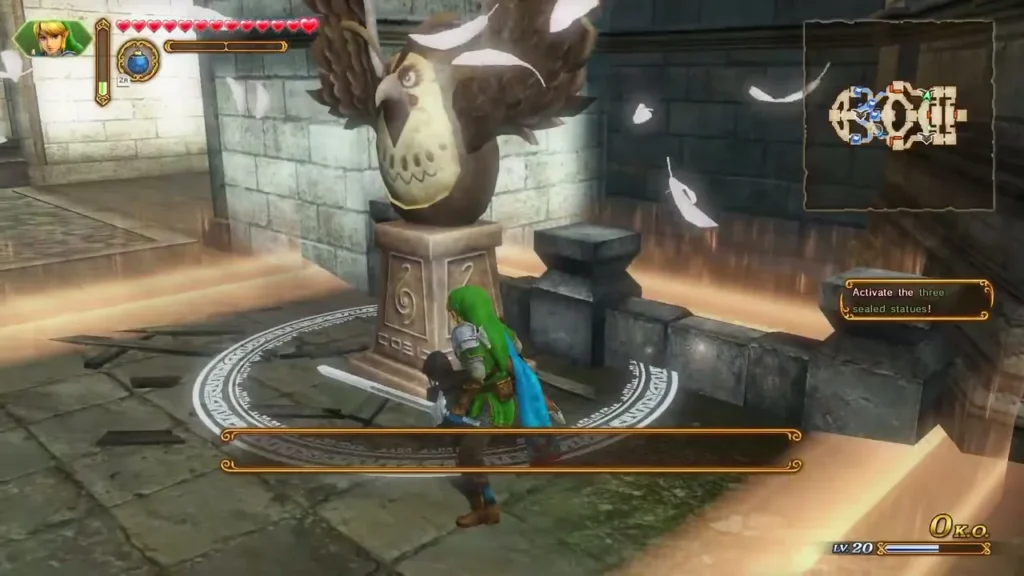 Link stands at an owl statue under the objective to activate the three sealed statues