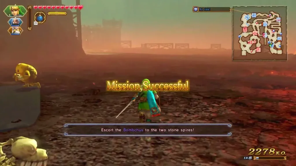 Mission Successful banner with the objective to escort the Bombchus to two stone spires