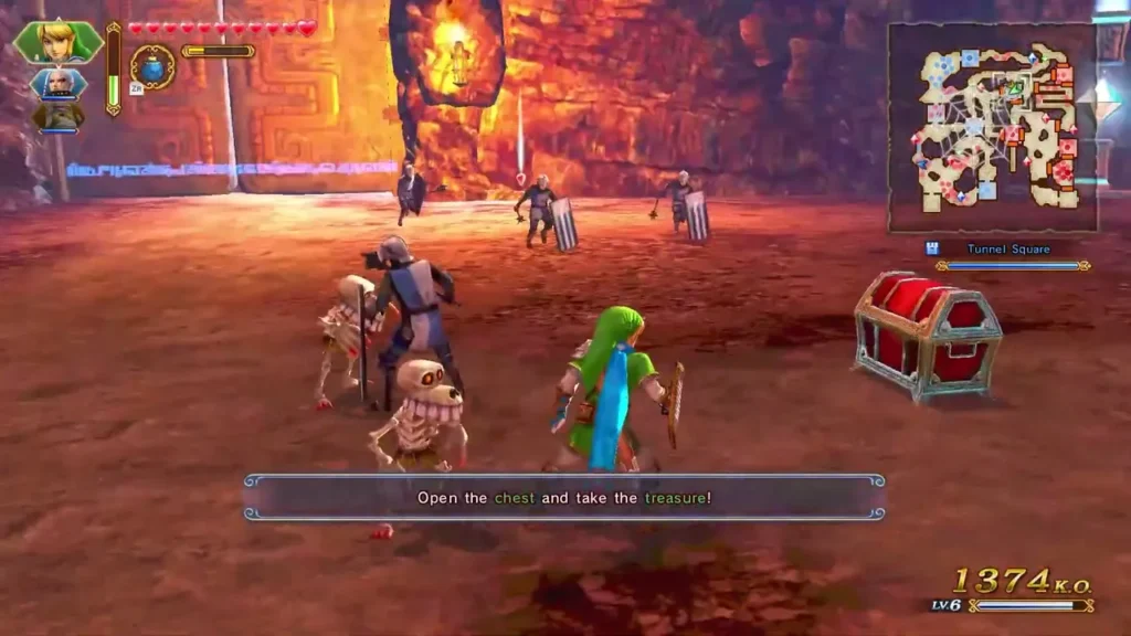 Objective banner reads Open the chest and take the treasure beside Tunnel Square