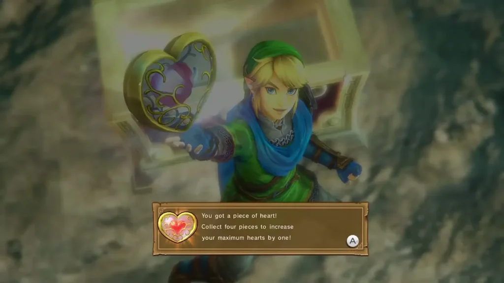 Message card: You got a piece of heart! Collect four pieces to raise maximum hearts