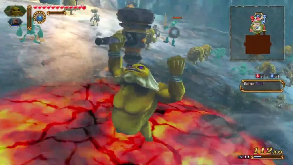 Darunia raises his hammer over a field of lava Darunia raises his hammer over a field of lava