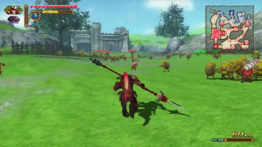 Volga, in red armour, charges across a grassy field with his Dragon Spear Volga, in red armour, charges across a grassy field with his Dragon Spear