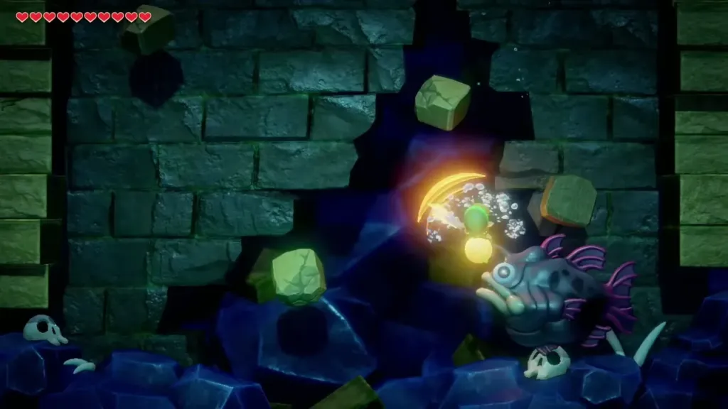 Rocks dropping from the ceiling as the Angler Fish crashes into the wall Rocks dropping from the ceiling as the Angler Fish crashes into the wall