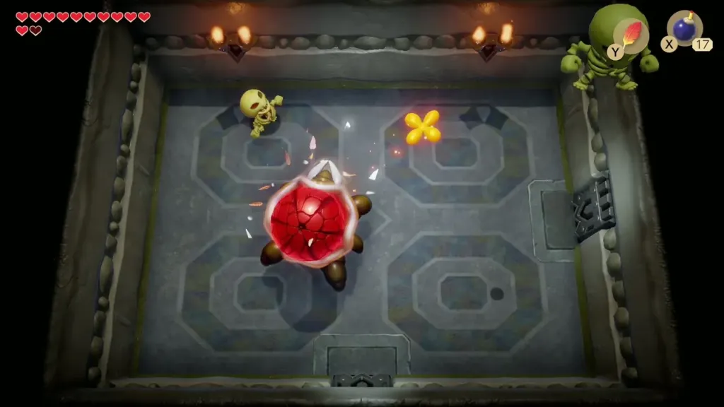 The Hardhit Beetle red and nearly beaten while small Stalfos appear The Hardhit Beetle red and nearly beaten while small Stalfos appear