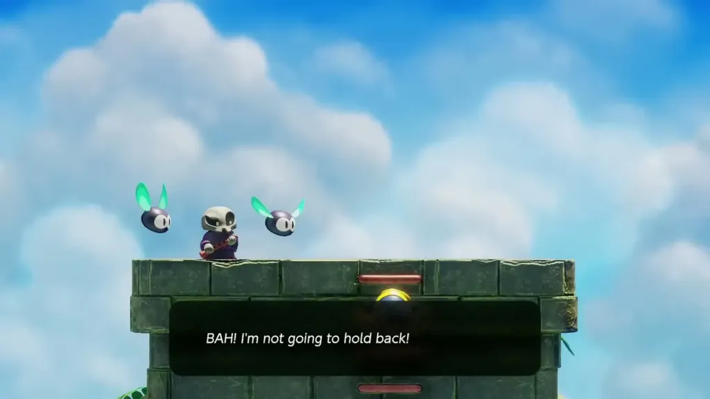 Link on the tower top as the Evil Eagle arrives with a taunt Link on the tower top as the Evil Eagle arrives with a taunt