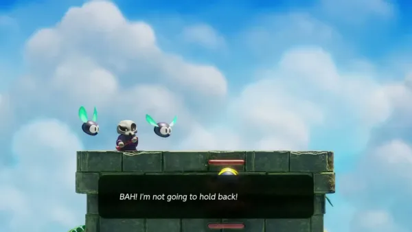 Link on the tower top as the Evil Eagle arrives with a taunt Link on the tower top as the Evil Eagle arrives with a taunt