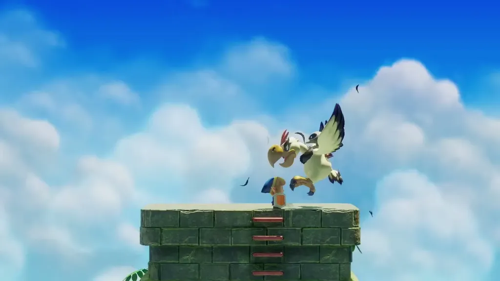 The Evil Eagle swooping at Link's height and being hit The Evil Eagle swooping at Link's height and being hit