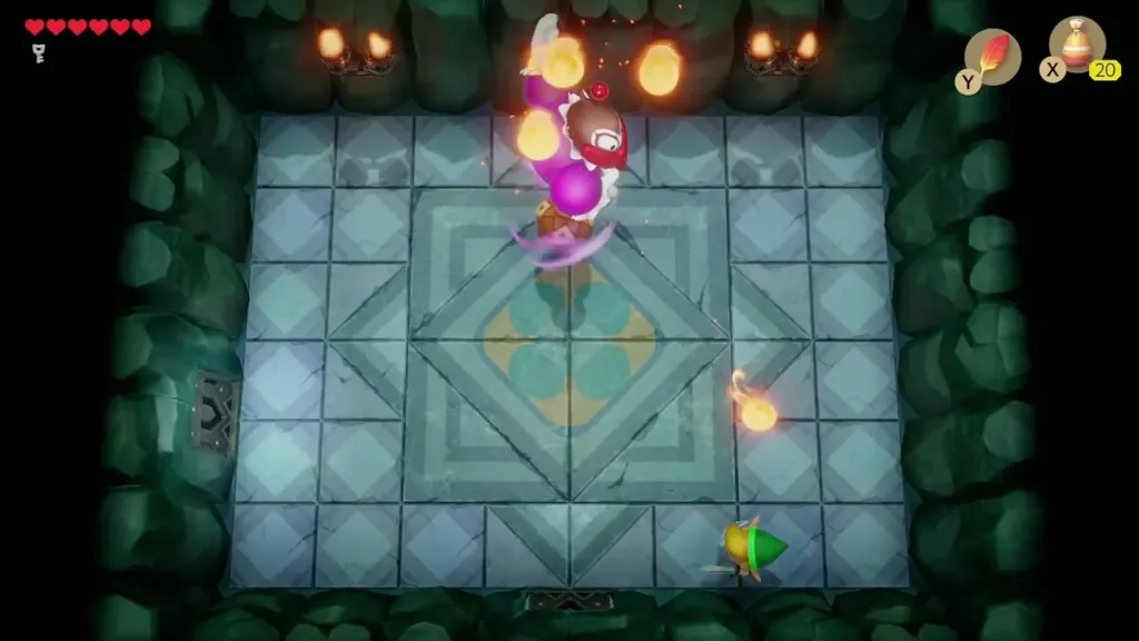 The Genie hovering over his bottle and throwing fireballs at Link The Genie hovering over his bottle and throwing fireballs at Link