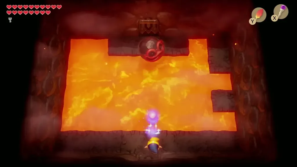 Link firing the Magic Rod up the room at the lava boss Link firing the Magic Rod up the room at the lava boss