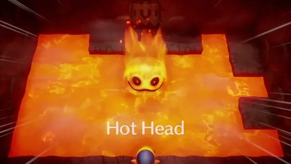 The Hot Head name card over the flaming face in the lava room The Hot Head name card over the flaming face in the lava room