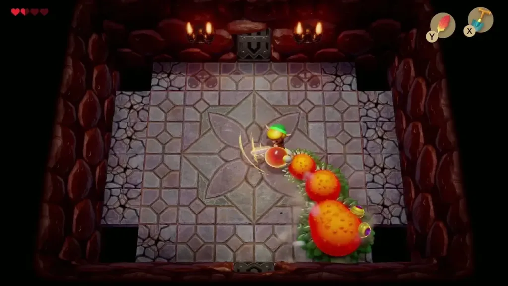 Moldorm turned red and faster as Link slashes at its tail Moldorm turned red and faster as Link slashes at its tail