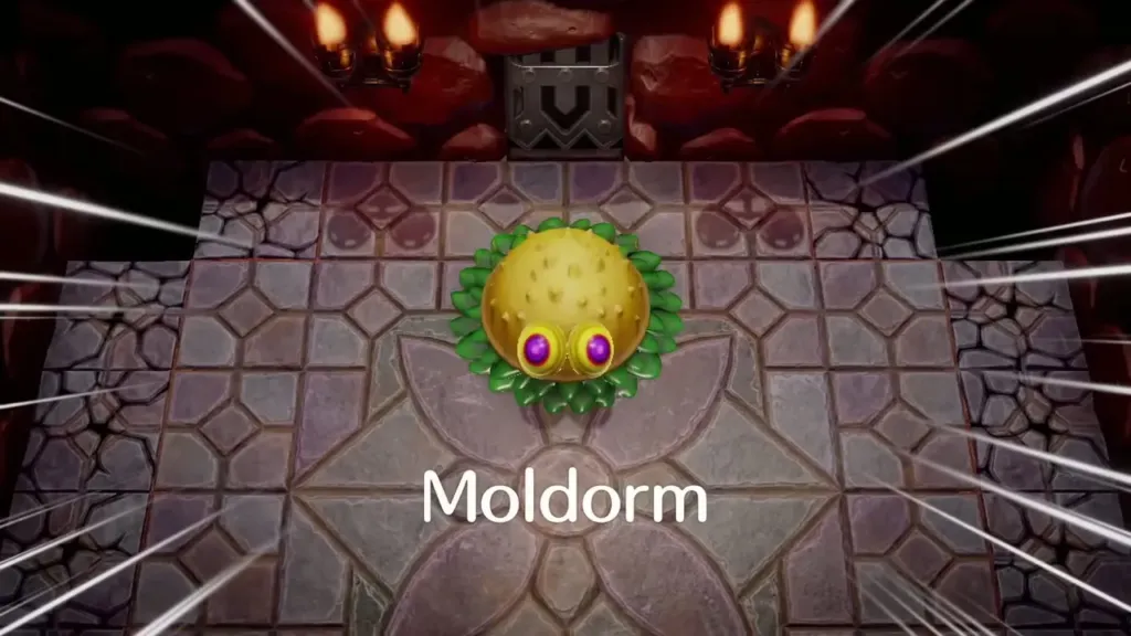 Moldorm's name card above the giant worm in its arena Moldorm's name card above the giant worm in its arena