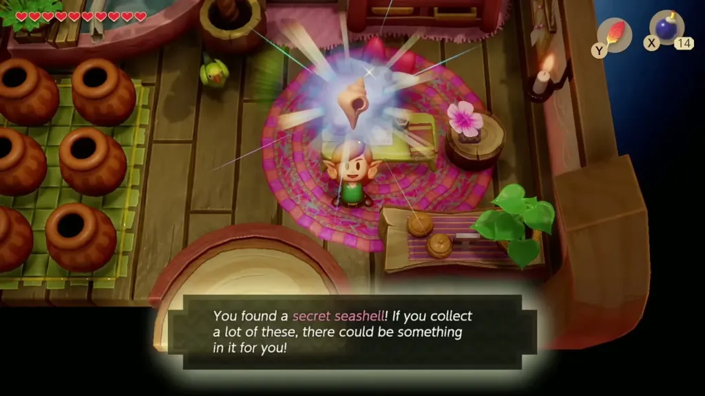 Link holding up a Secret Seashell in Christine's house Link holding up a Secret Seashell in Christine's house
