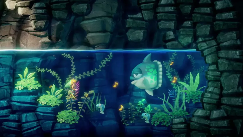 Music notes floating around Manbo as he sings in his cave Music notes floating around Manbo as he sings in his cave