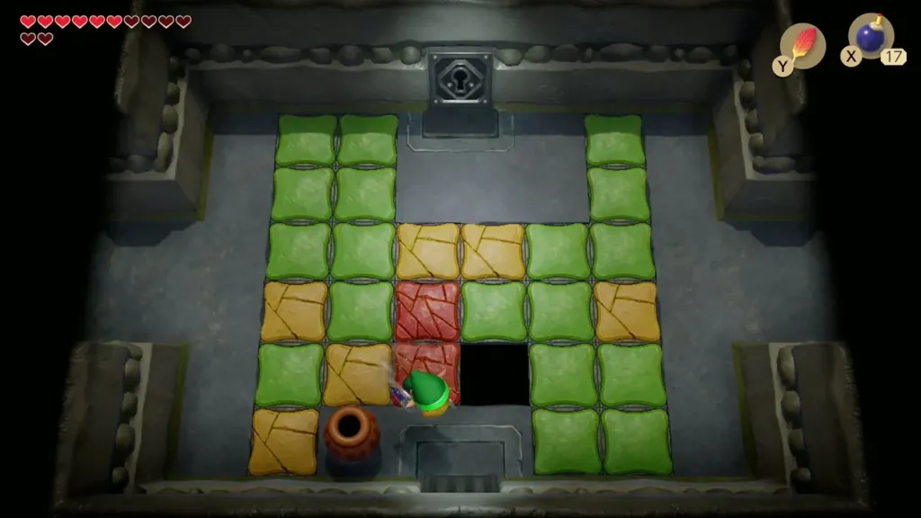Link on cracked tiles in the Bone Putter room