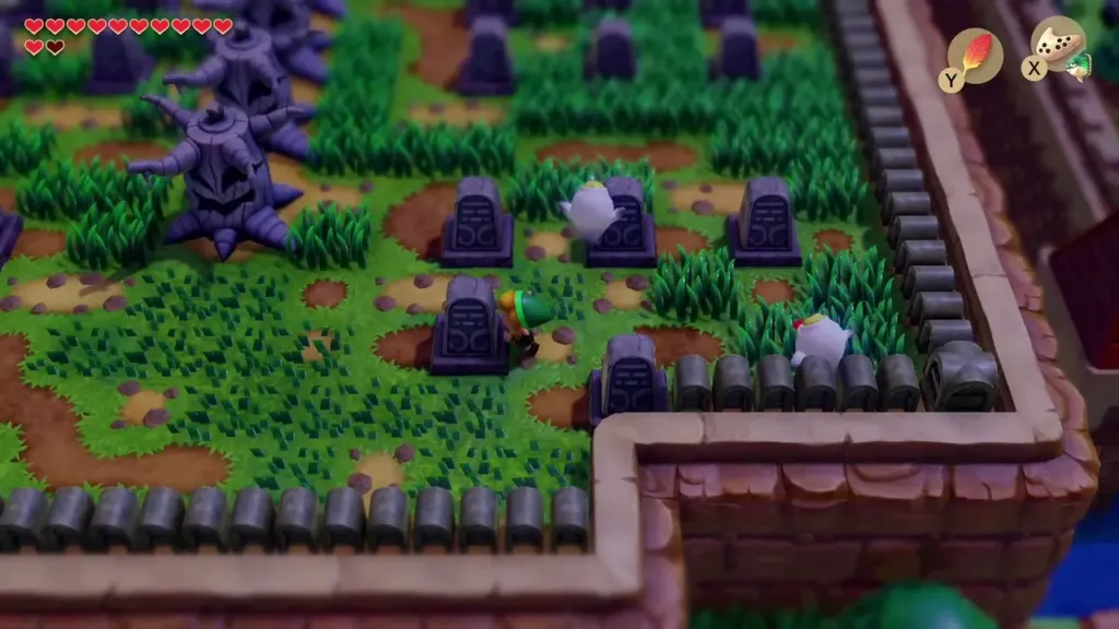 Link in the southeast corner of the Cemetery near the wall where the Color Dungeon stairs are found