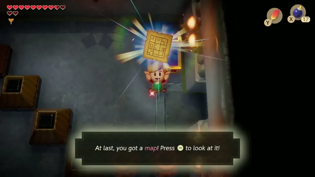 Link holding up the Dungeon Map with the text box saying he got a map