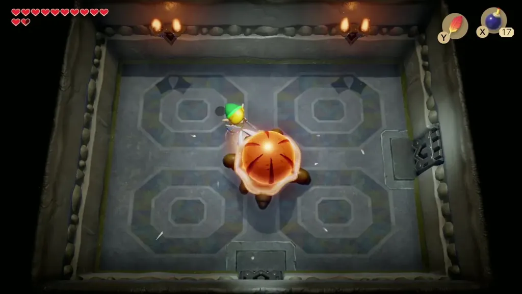 The Hardhit Beetle with an orange shell as Link keeps his distance