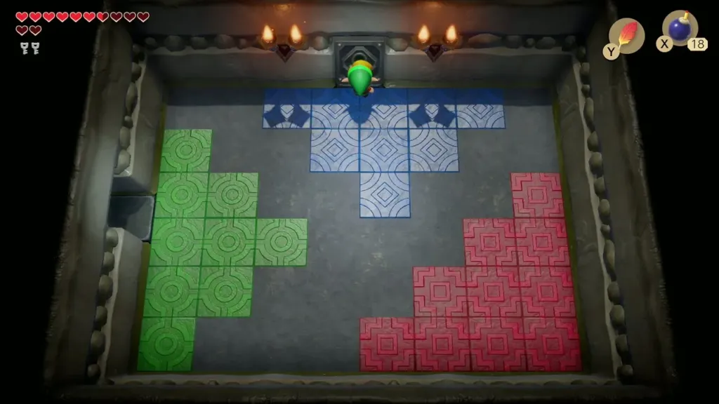 Link at the locked door at the top of the colour tile room