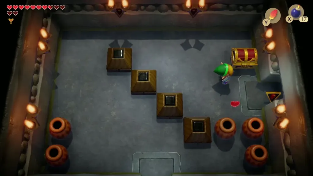The chest in the Zol room with stepping stone blocks and pots