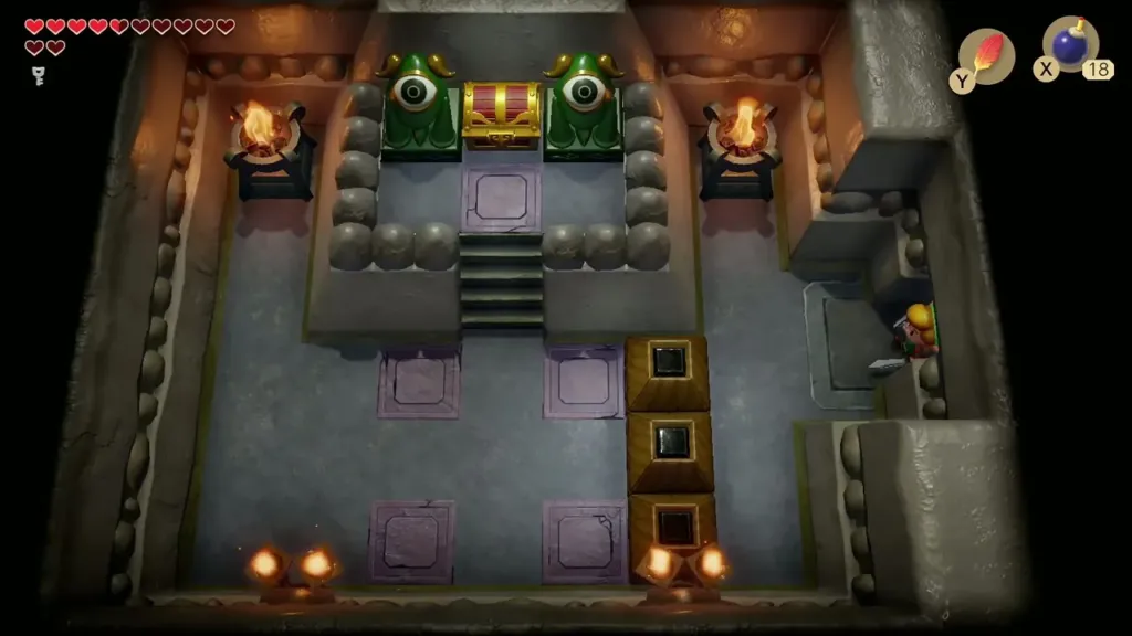Altar between the green eye statues with the chest