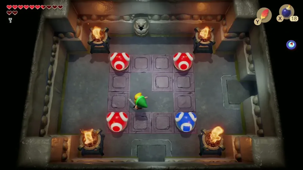 Link in the orb room with some orbs red and some blue