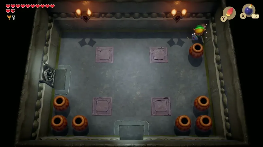 Link lifting pots in the upper right of the pot room