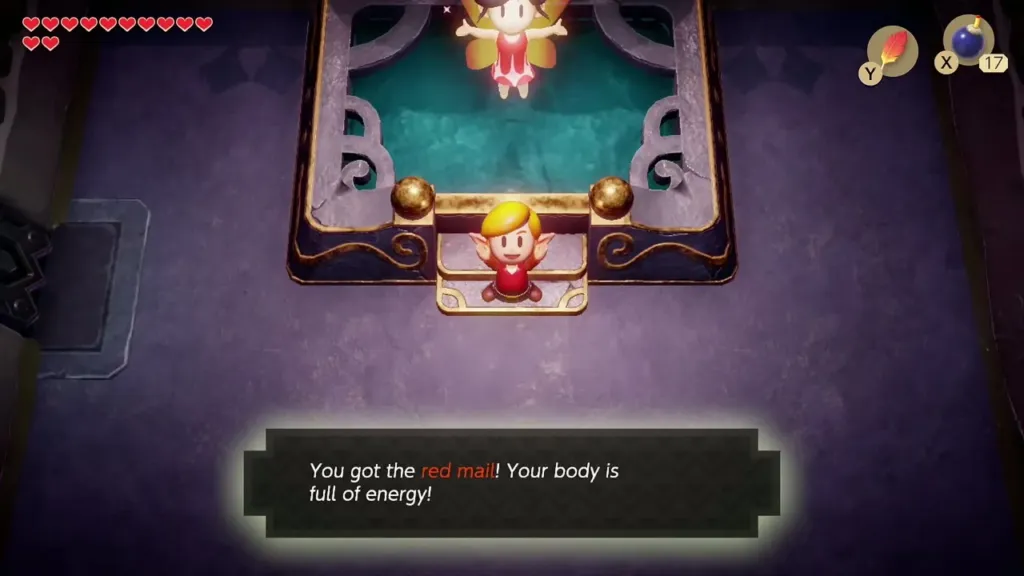 Link in red mail with the text box saying he got the red mail and his body is full of energy