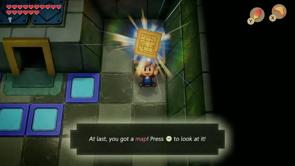 Link holding up the Dungeon Map with its message box in Eagle's Tower